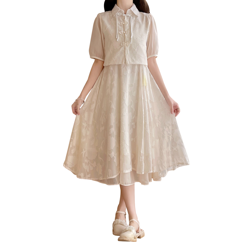 New Chinese Style Improved Qipao Dress Set Women's Hanfu Long Skirt for Petite - Image 5