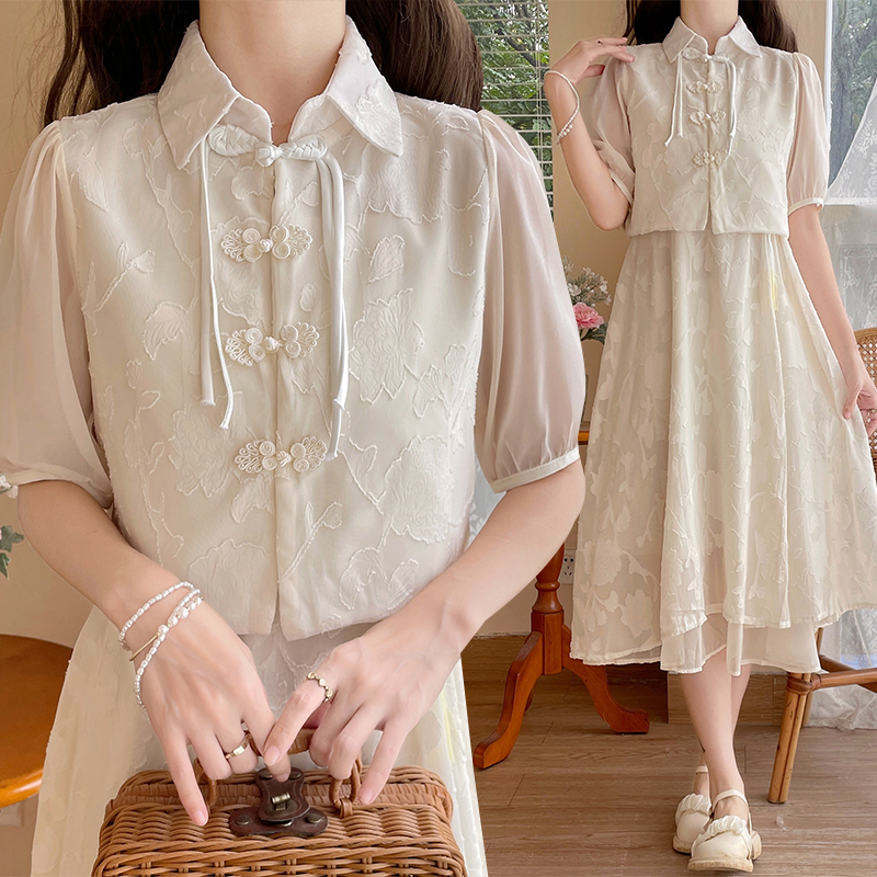 New Chinese Style Improved Qipao Dress Set Women's Hanfu Long Skirt for Petite - Image 2