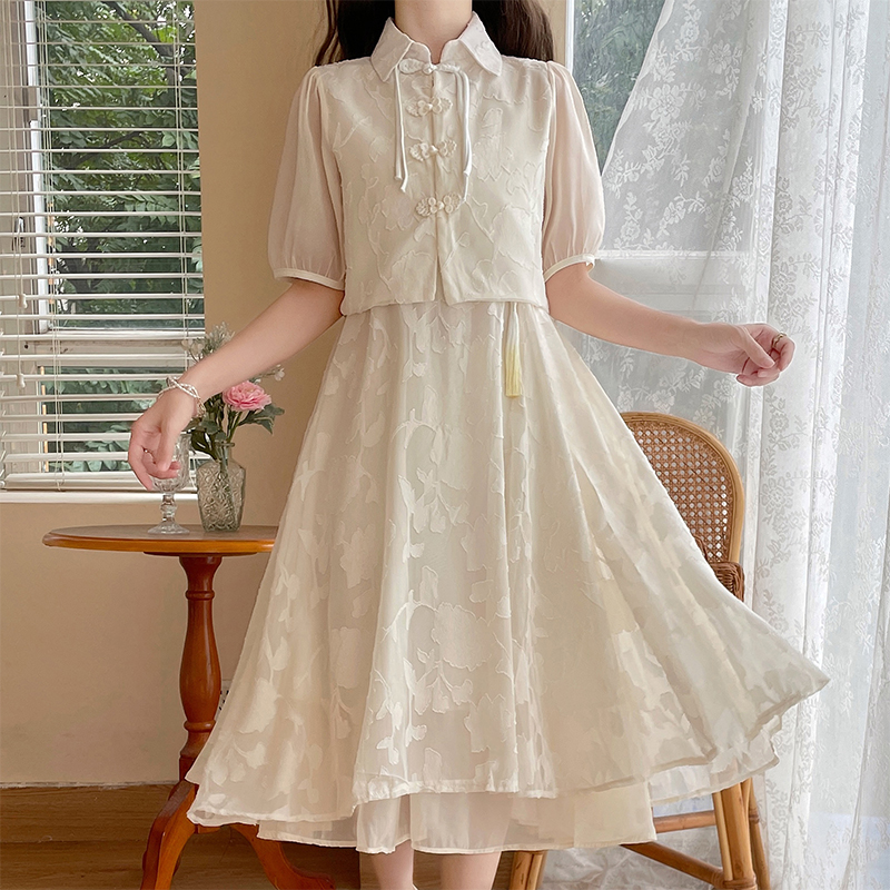 New Chinese Style Improved Qipao Dress Set Women's Hanfu Long Skirt for Petite - Image 3