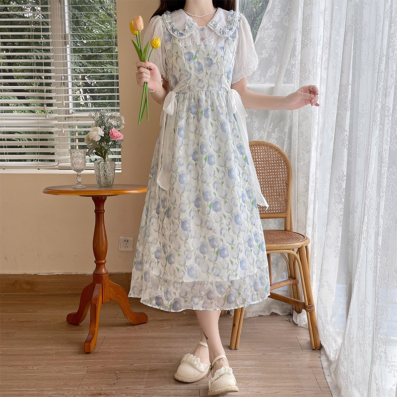2024 New Doll Collar Floral Dress French Tea Break Style Pure Sweet Long Dress Early Spring - Image 3