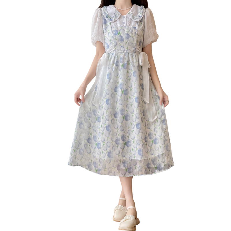 2024 New Doll Collar Floral Dress French Tea Break Style Pure Sweet Long Dress Early Spring - Image 5
