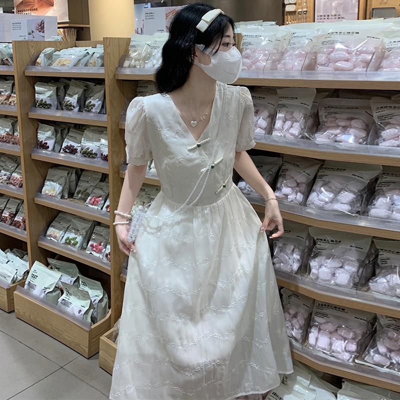 New Chinese Style Embroidered V-Neck Fairy Dress