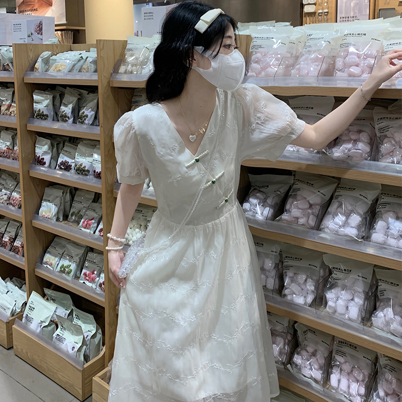 New Chinese Style Embroidered V-Neck Fairy Dress - Image 3