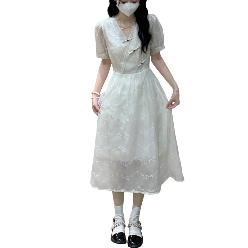 New Chinese Style Embroidered V-Neck Fairy Dress - Image 5
