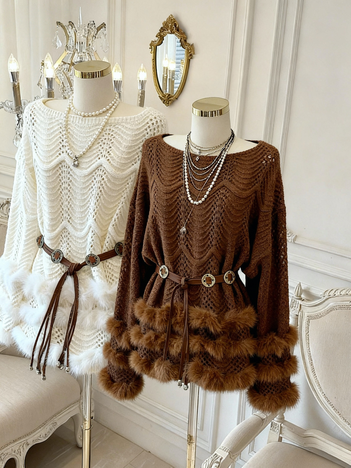 Retro Plush Spliced Long Sleeve Knit Dress Women Autumn High Waist Sweater Dress Elegant - Image 3