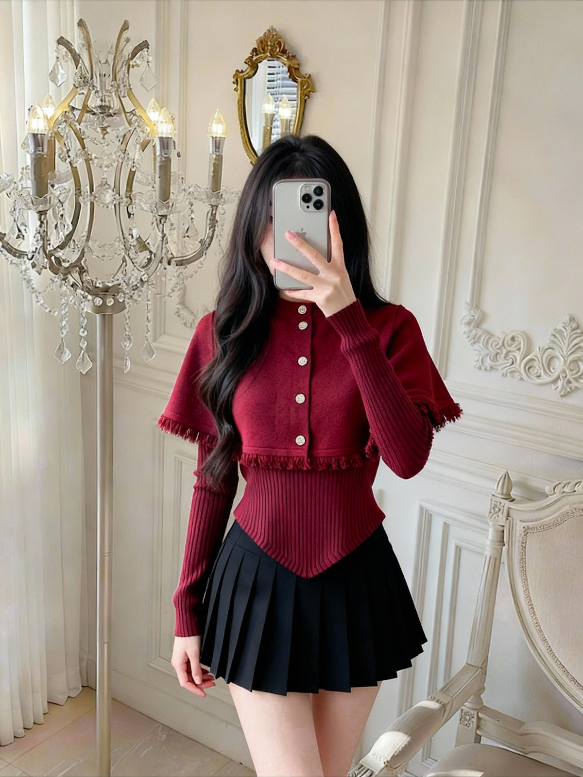 Women's Fringe Cape Shawl Knit Sweater Two-Piece Set French Elegant Style - Image 3