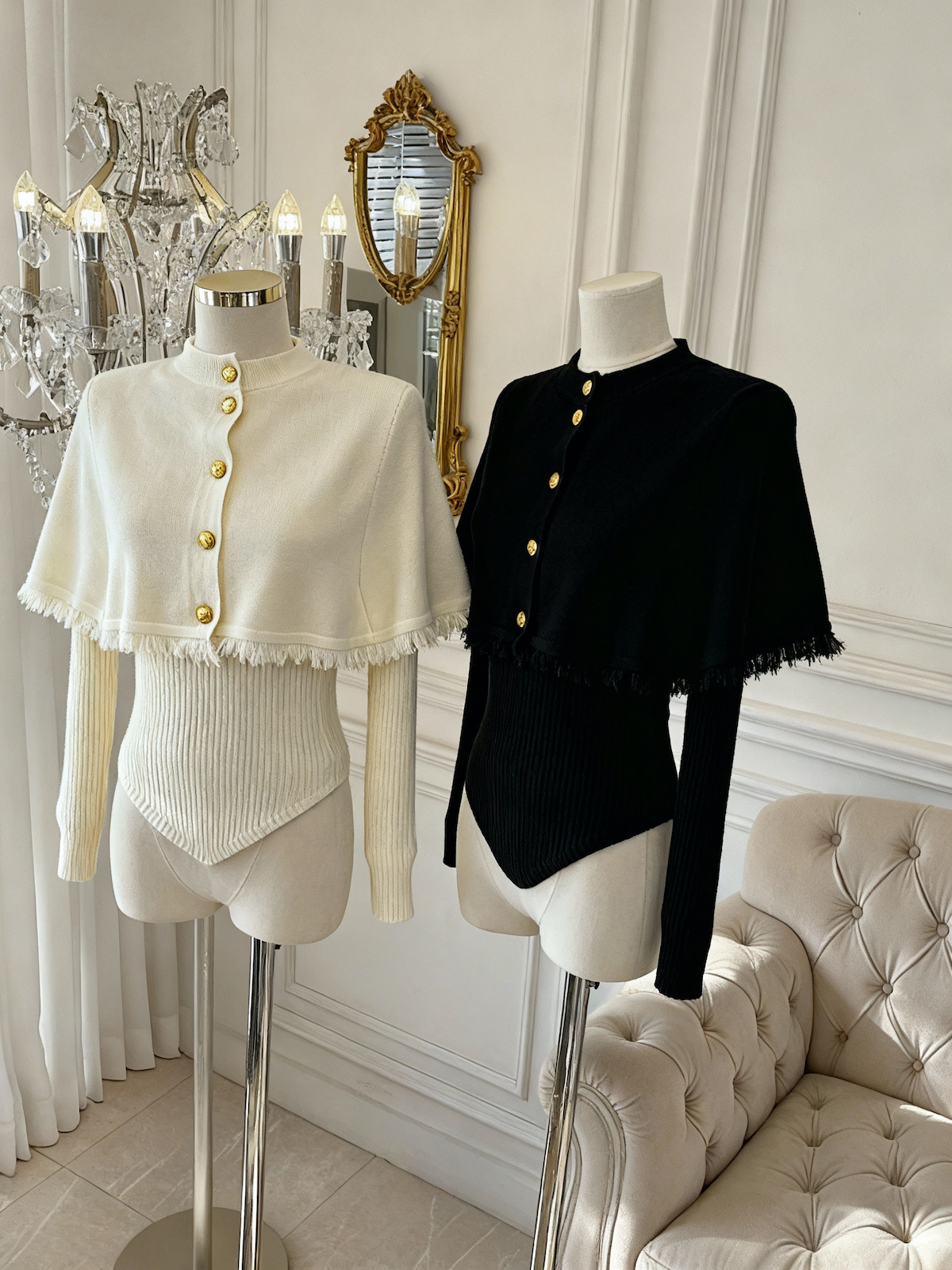 Women's Fringe Cape Shawl Knit Sweater Two-Piece Set French Elegant Style - Image 4