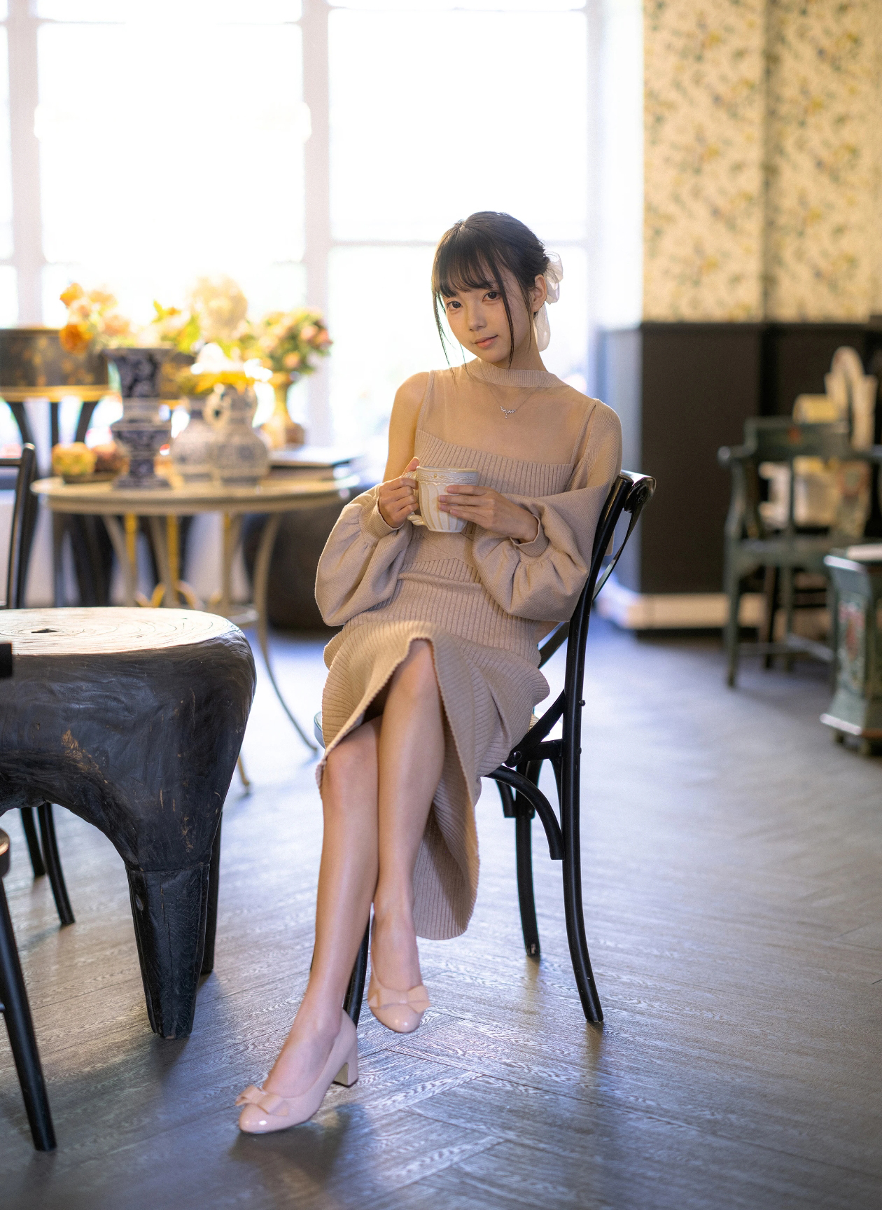MOXI Ginza Muse Japanese Style Sheer Layered Sleeveless Vest Pure Desire Knit Dress Two-Piece Set
