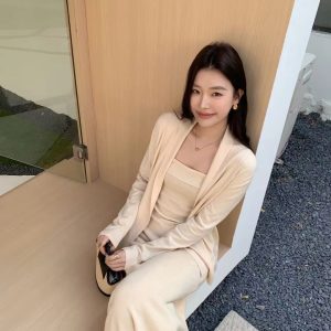 Women's Knit Sweater Set 3-Piece Lazy Gentle Style