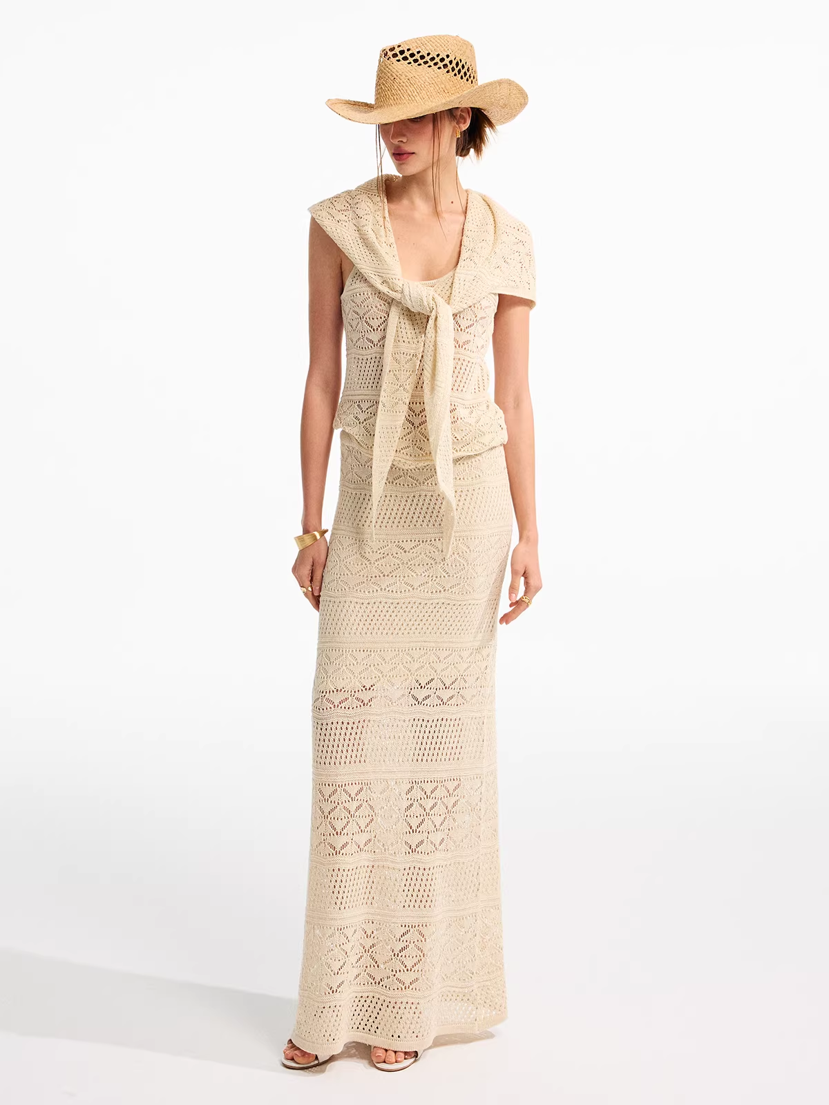 Women's 3-Piece Knit Sweater Set with High-Waist Skirt and Shawl - Image 4