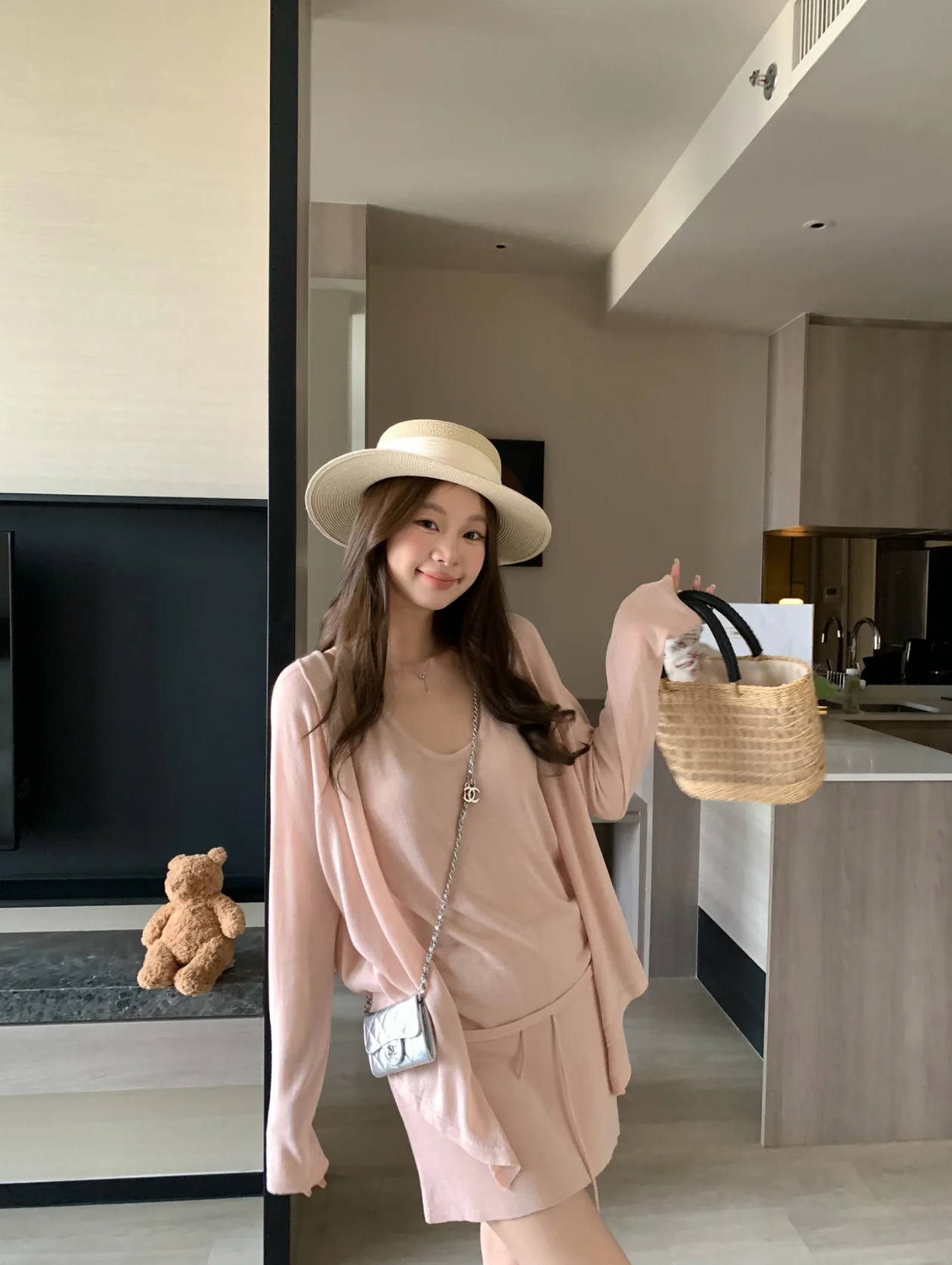 Women's 3-Piece Knit Sweater Set with Tank Top and Skirt in Misty Pink