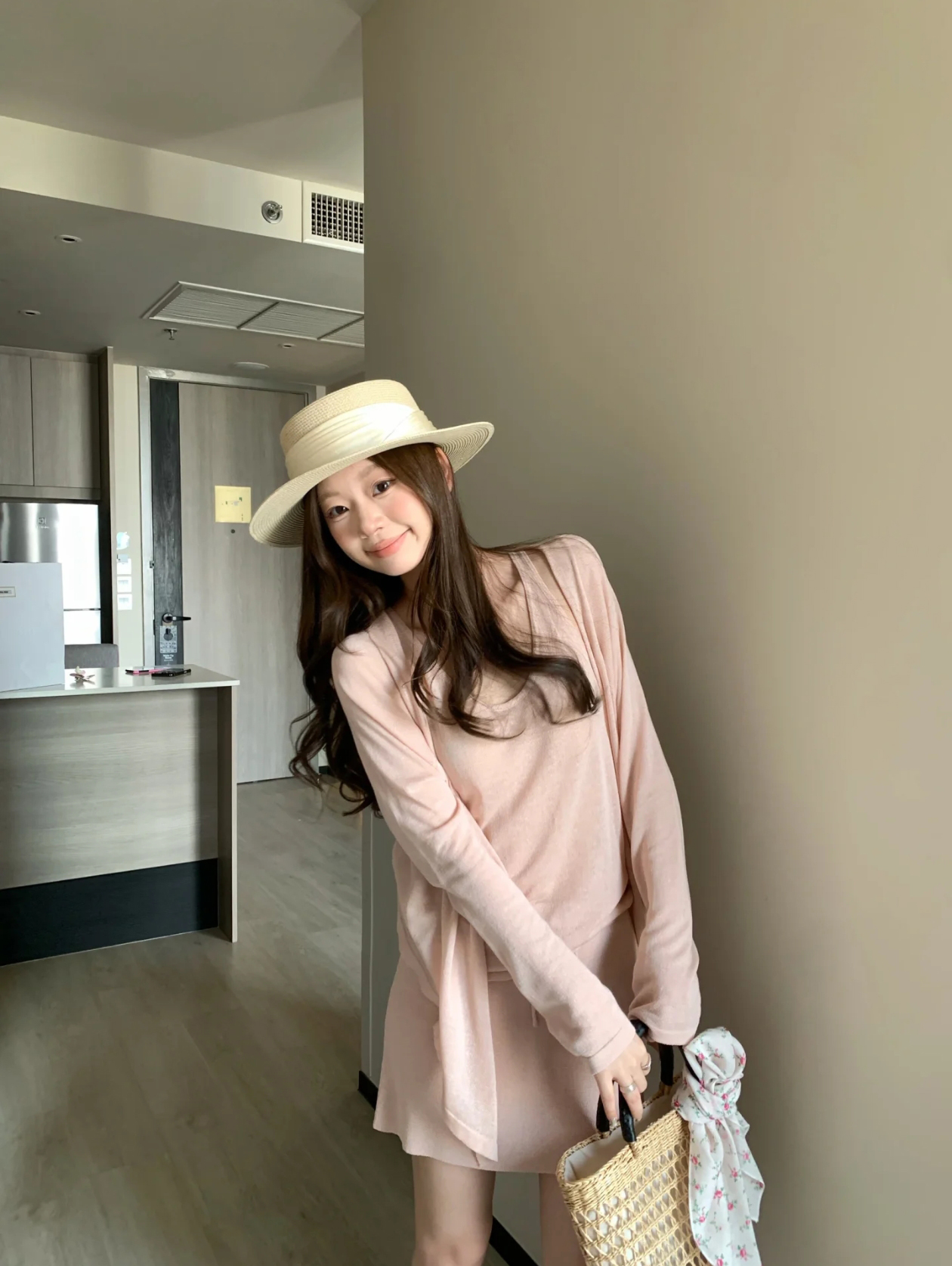 Women's 3-Piece Knit Sweater Set with Tank Top and Skirt in Misty Pink - Image 3