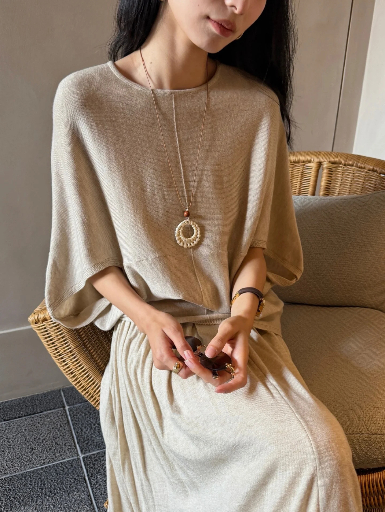 Women's Lazy Knit Sweater and Long Skirt Two-Piece Set