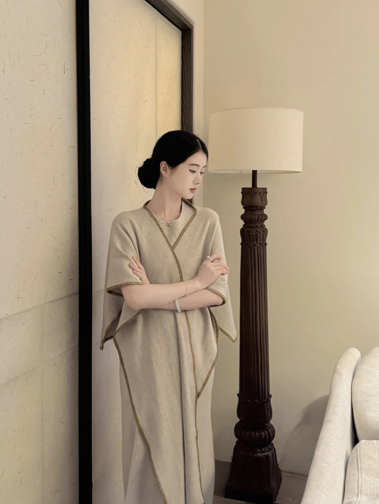2026 Spring New Slimming Wool Blend Knit Dress and Shawl Two-Piece Set - Image 4