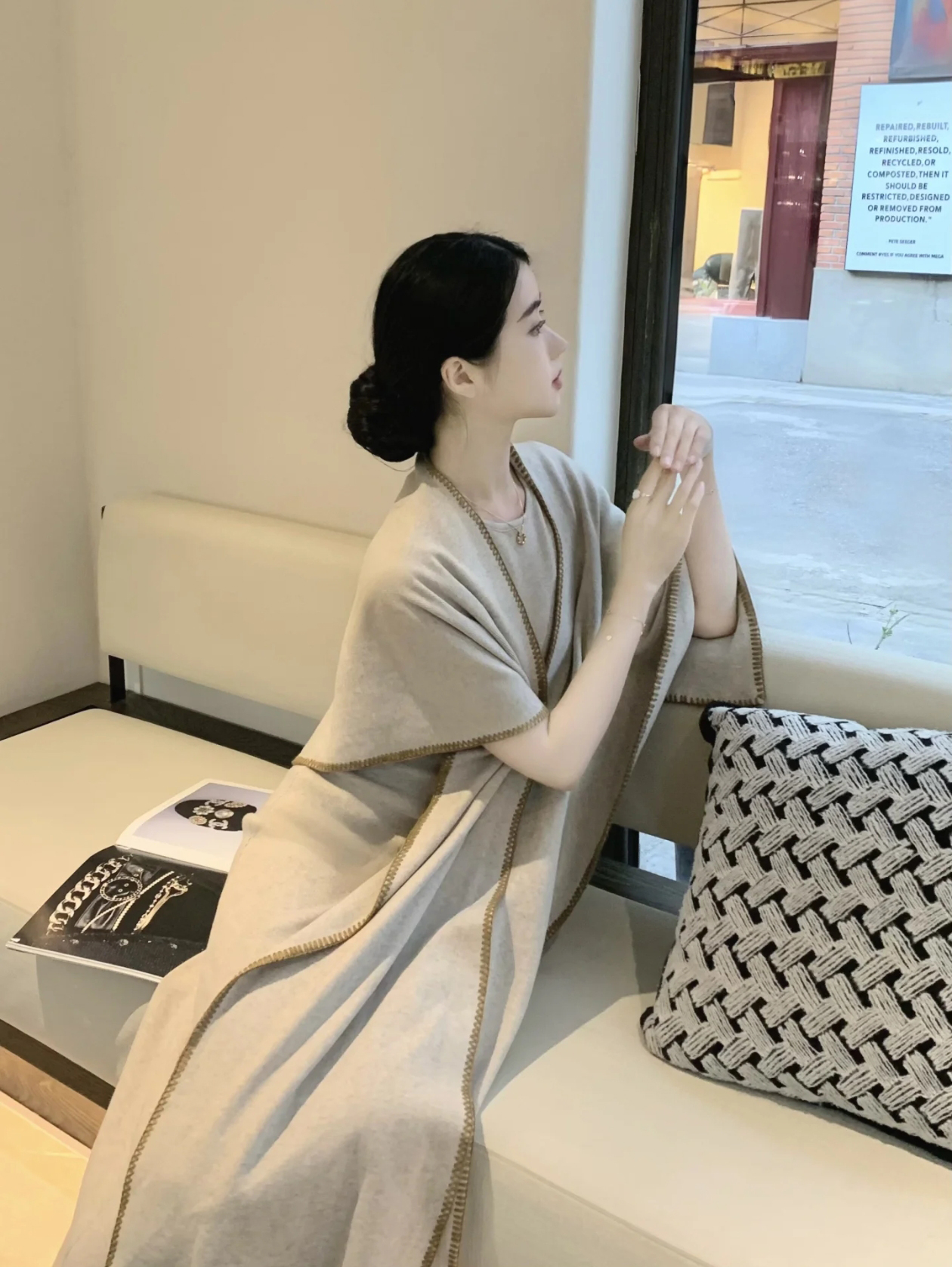 2026 Spring New Slimming Wool Blend Knit Dress and Shawl Two-Piece Set - Image 3