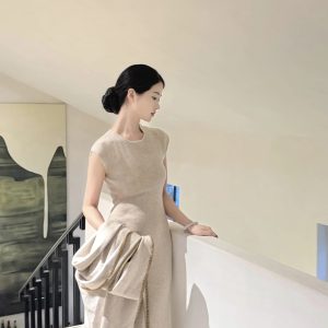 2026 Spring New Slimming Wool Blend Knit Dress and Shawl Two-Piece Set