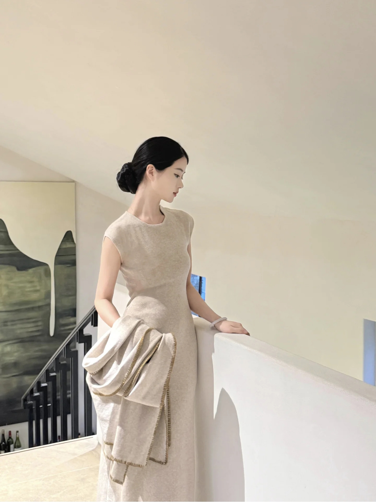2026 Spring New Slimming Wool Blend Knit Dress and Shawl Two-Piece Set