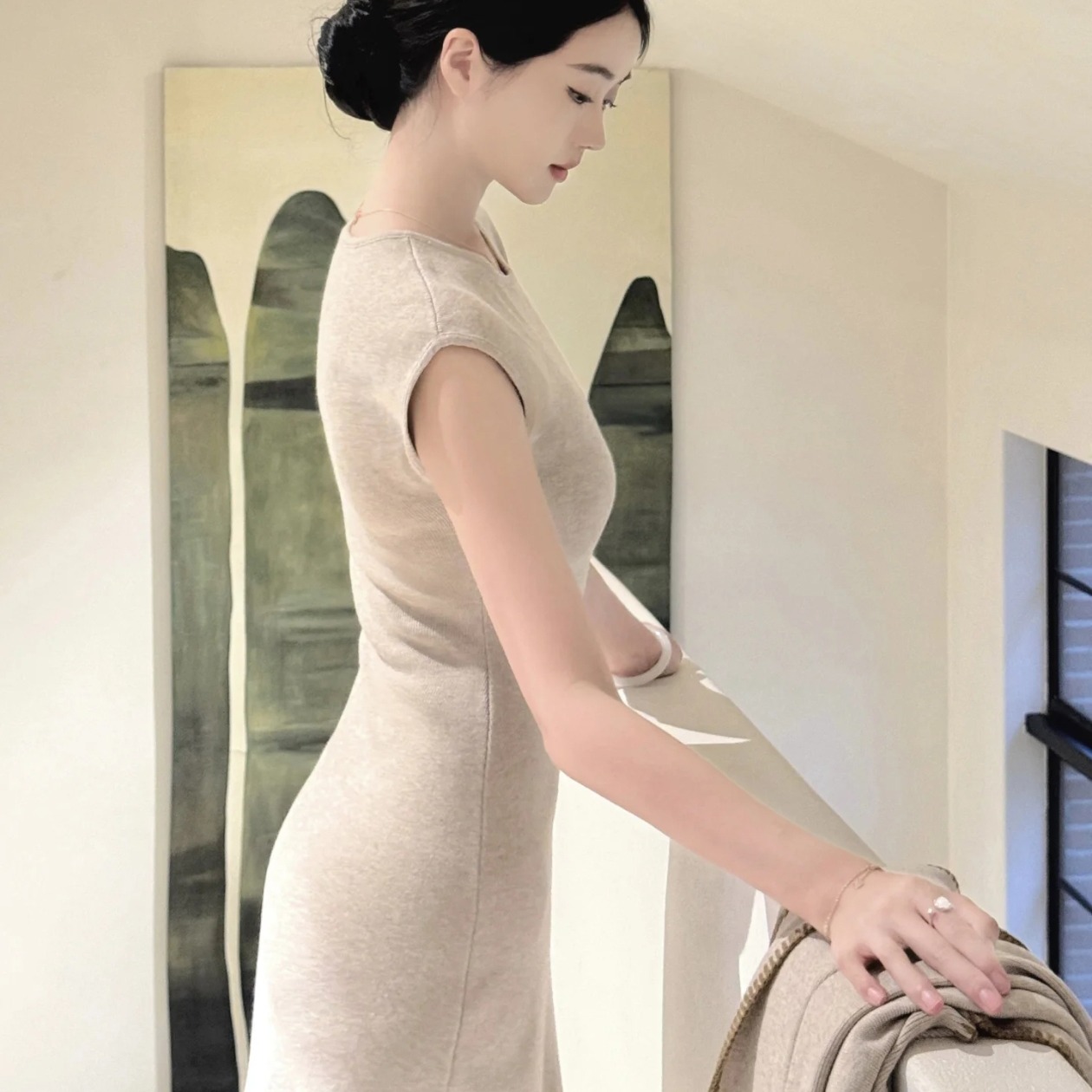 2026 Spring New Slimming Wool Blend Knit Dress and Shawl Two-Piece Set - Image 5