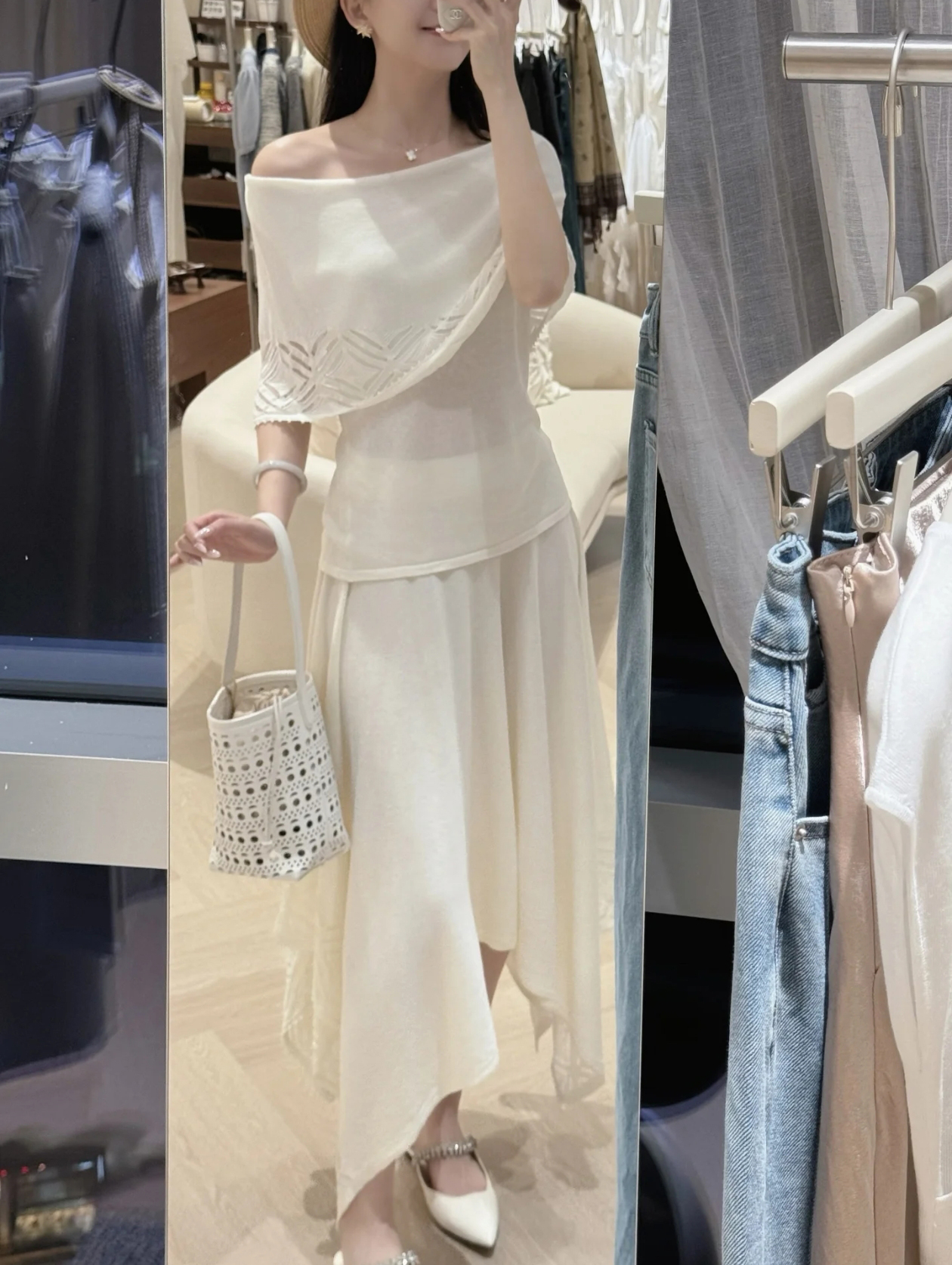 Women's Off-Shoulder Jacquard Knit Top and Irregular Skirt Set - Image 3