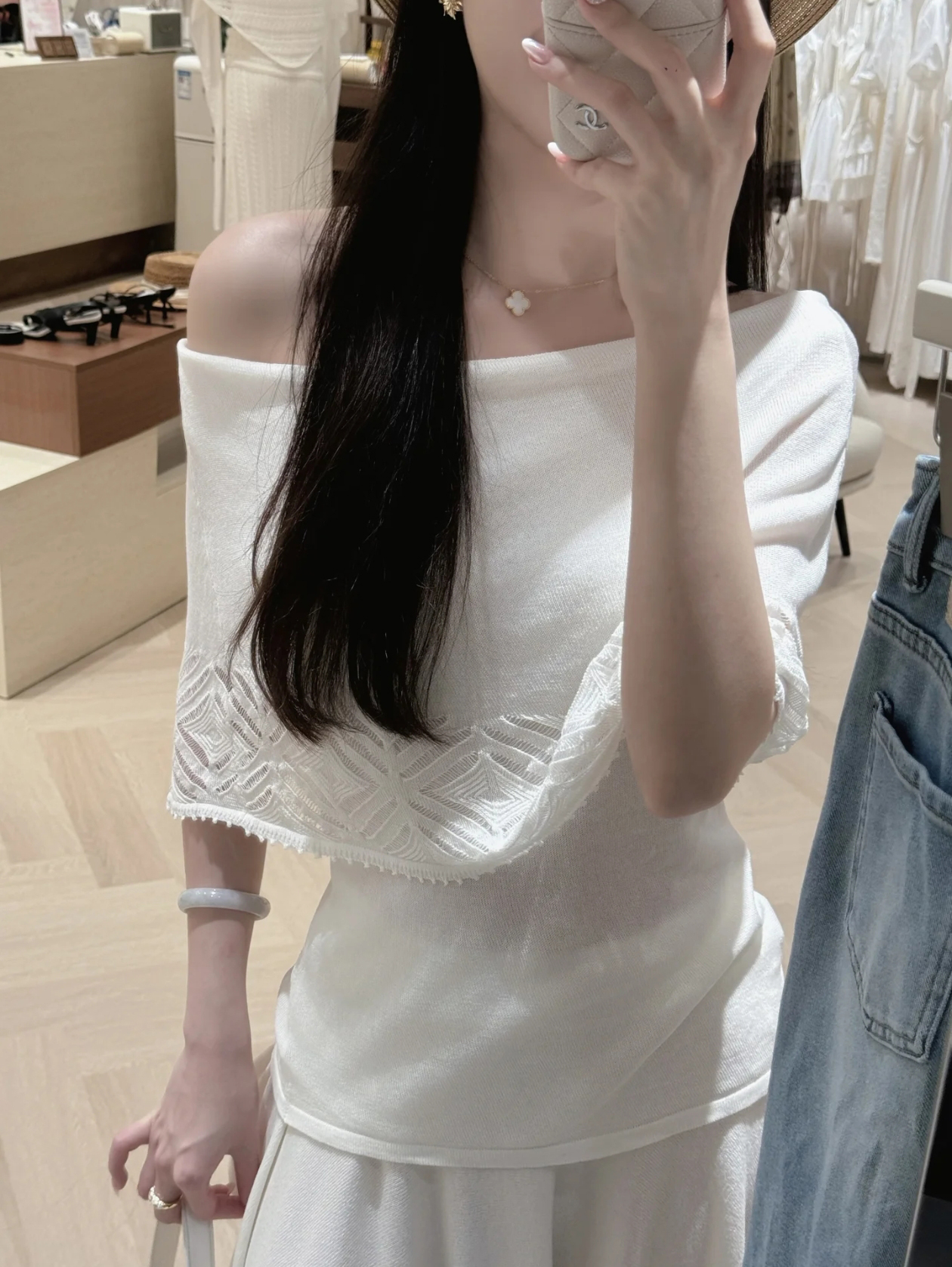 Women's Off-Shoulder Jacquard Knit Top and Irregular Skirt Set - Image 4