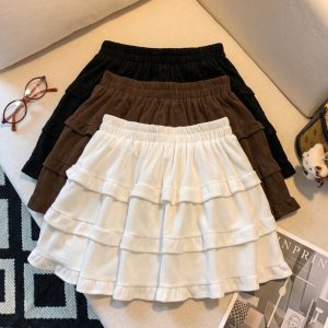 Sweet Ruffled Tiered Mini Skirt for Women High Waist Loose Fit Early Autumn