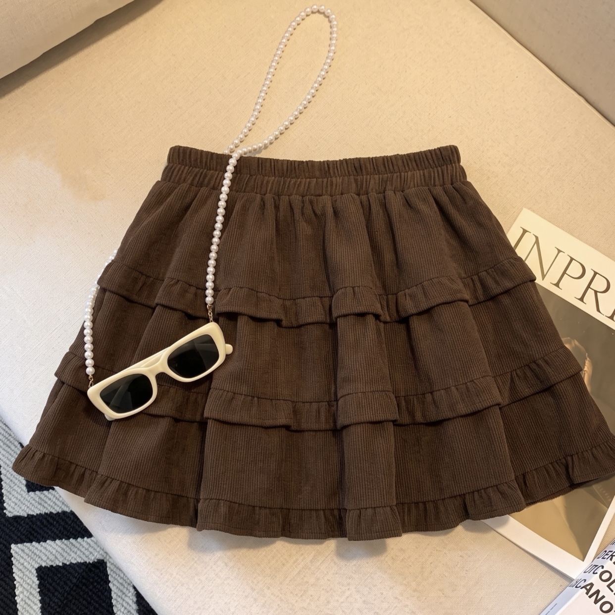 Sweet Ruffled Tiered Mini Skirt for Women High Waist Loose Fit Early Autumn - Image 5