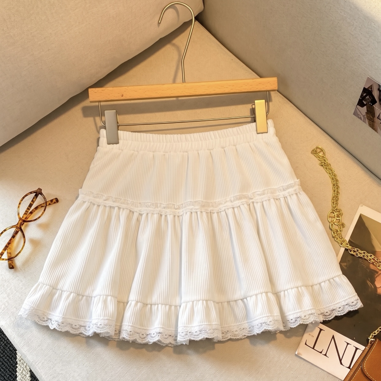 Sweet Lace Ruffle High Waist A-Line Mini Skirt for Women - Image 5