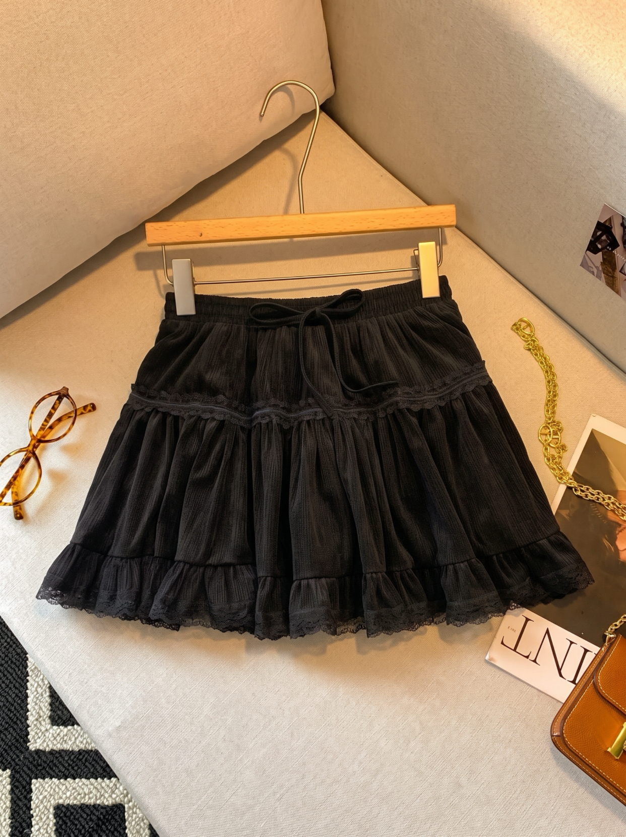 Sweet Lace Ruffle High Waist A-Line Mini Skirt for Women - Image 2