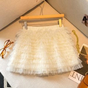 Korean Style Solid Color Layered Tulle Cake Skirt for Women