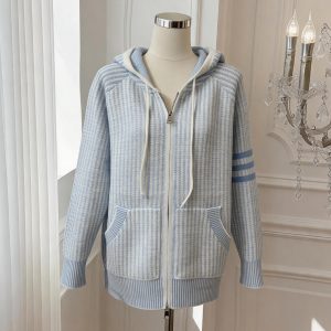 Women's Lazy Style Loose Hooded Color-Block Striped Knit Cardigan