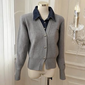 Korean Style Loose Slimming Faux Two-Piece Collared Knit Sweater