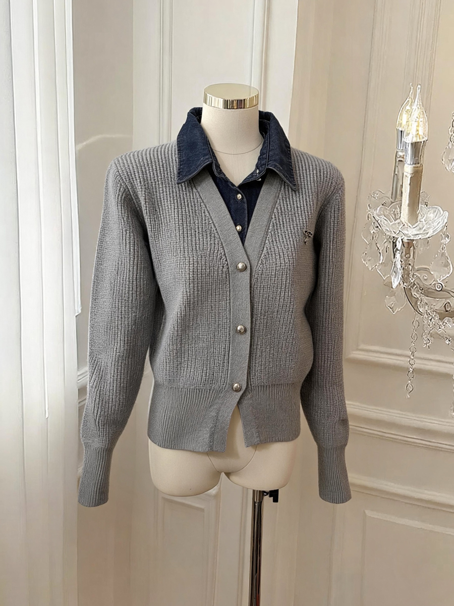 Korean Style Loose Slimming Faux Two-Piece Collared Knit Sweater