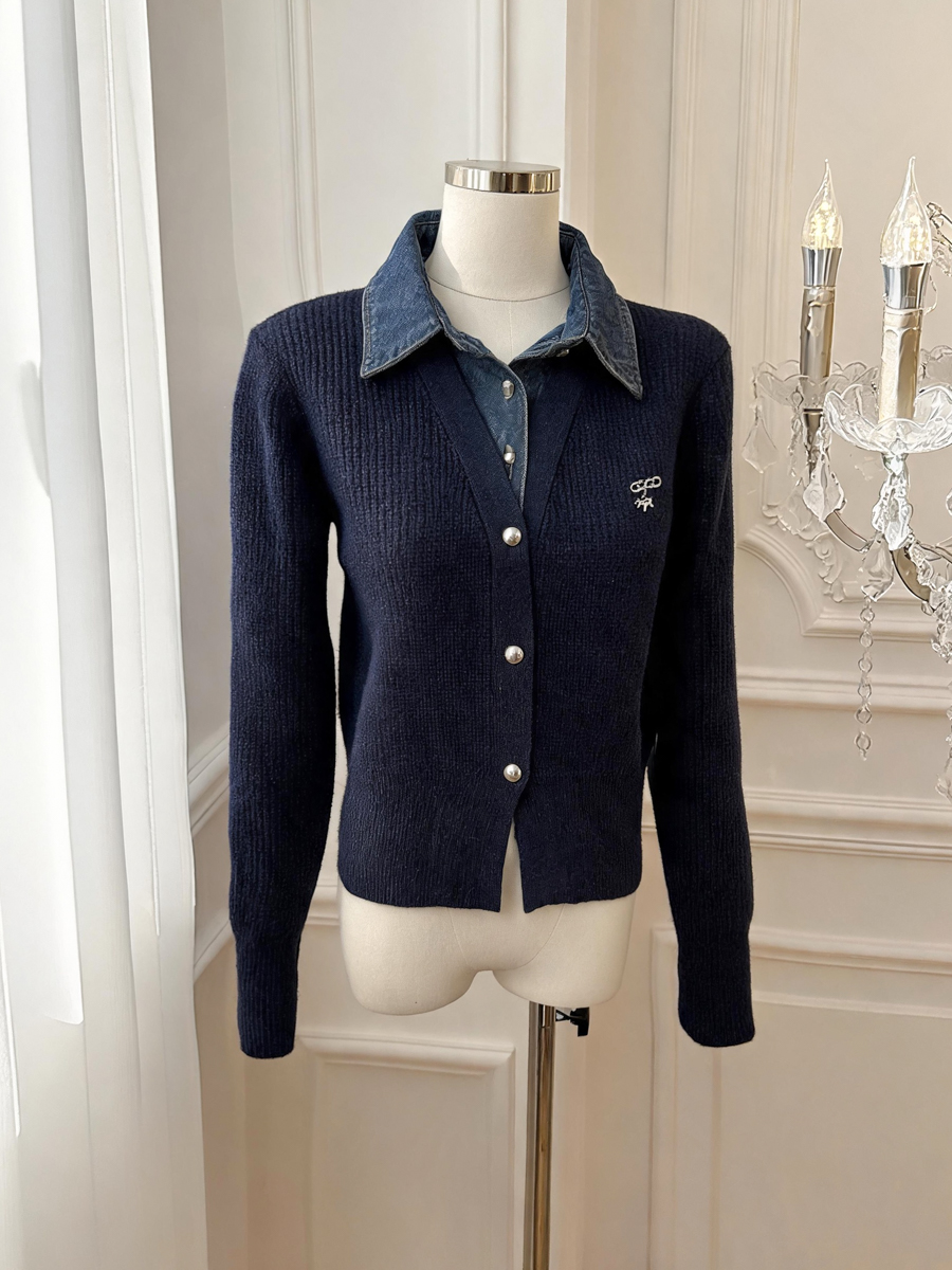 Korean Style Loose Slimming Faux Two-Piece Collared Knit Sweater - Image 3