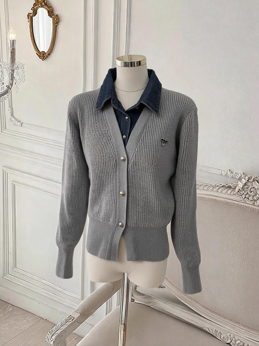 Korean Style Loose Slimming Faux Two-Piece Collared Knit Sweater - Image 2