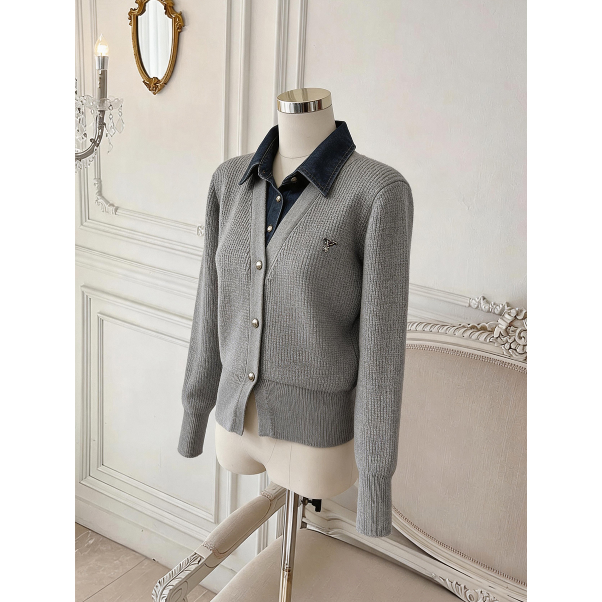 Korean Style Loose Slimming Faux Two-Piece Collared Knit Sweater - Image 5