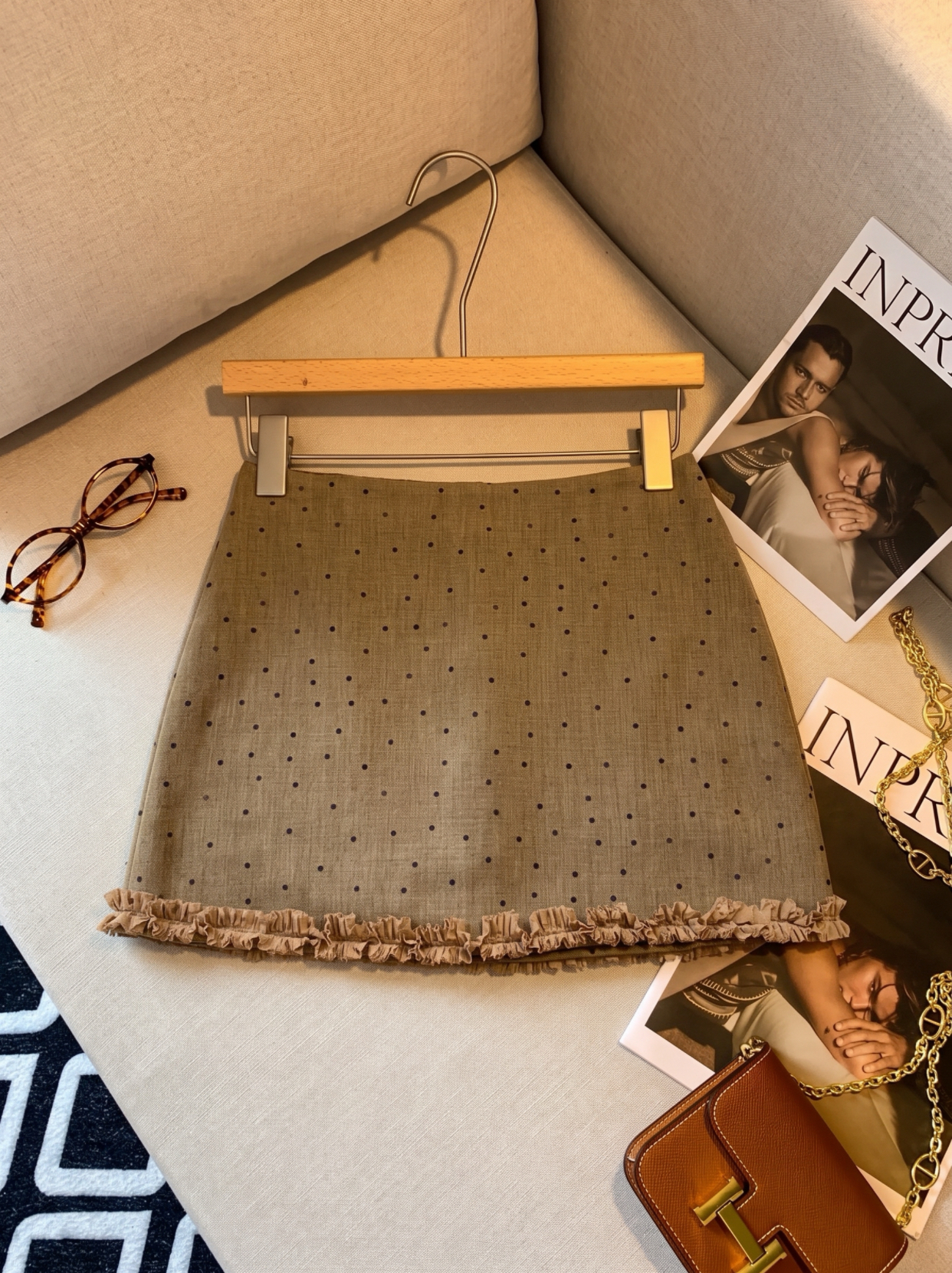 Women's High Waist A-Line Polka Dot Mini Skirt with Ruffle Trim and Anti-Exposure Lining - Image 2