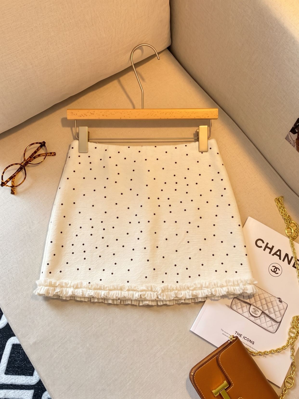 Women's High Waist A-Line Polka Dot Mini Skirt with Ruffle Trim and Anti-Exposure Lining - Image 3