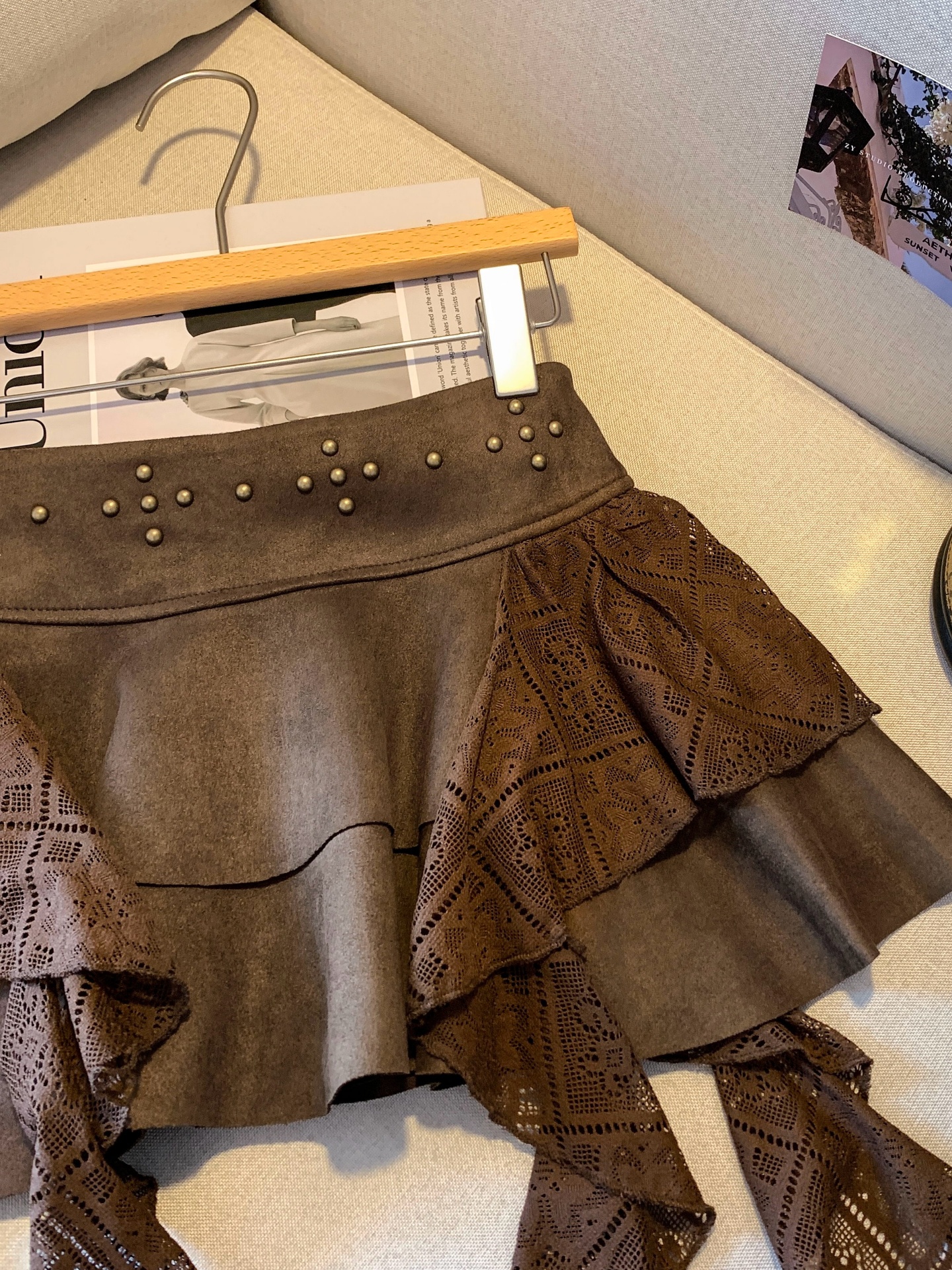 Women's A-Line Mini Skirt with Lace Ribbon Detail Sweet Pure Style Early Autumn New - Image 3
