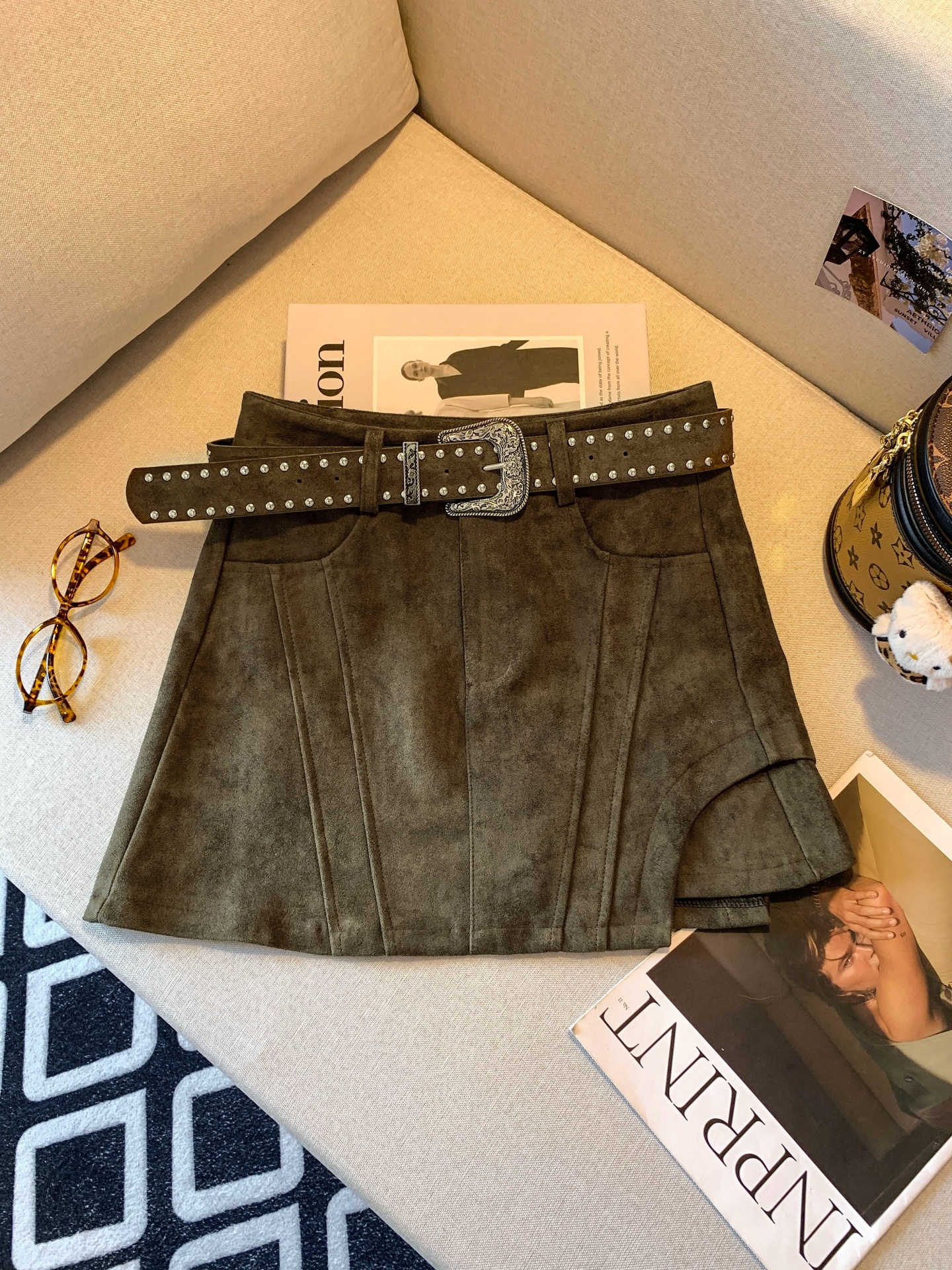 Korean Style Patchwork Faux Leather A-Line Mini Skirt for Women High Waist - Image 2