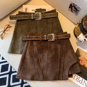 Korean Style Patchwork Faux Leather A-Line Mini Skirt for Women High Waist