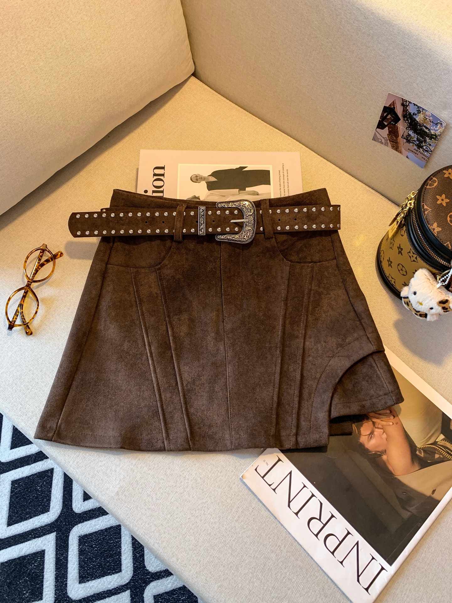 Korean Style Patchwork Faux Leather A-Line Mini Skirt for Women High Waist - Image 3