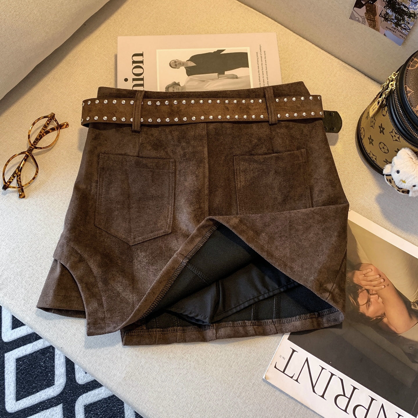 Korean Style Patchwork Faux Leather A-Line Mini Skirt for Women High Waist - Image 5