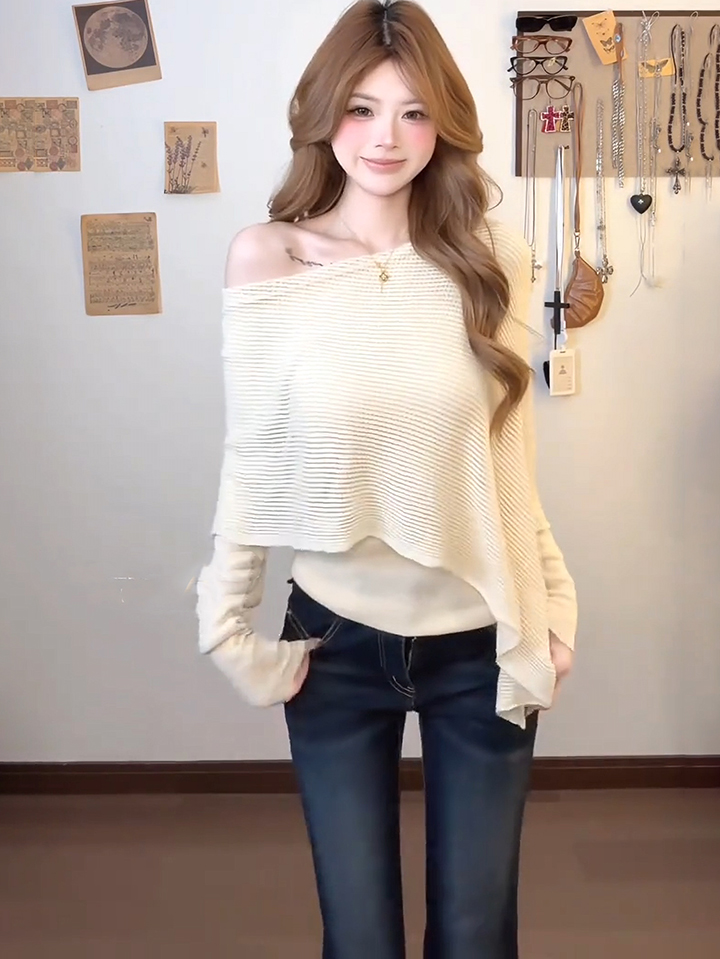 Early Autumn Asymmetric Faux Two-Piece Slimming Long Sleeve Knit Top - Style 717921 - Image 2