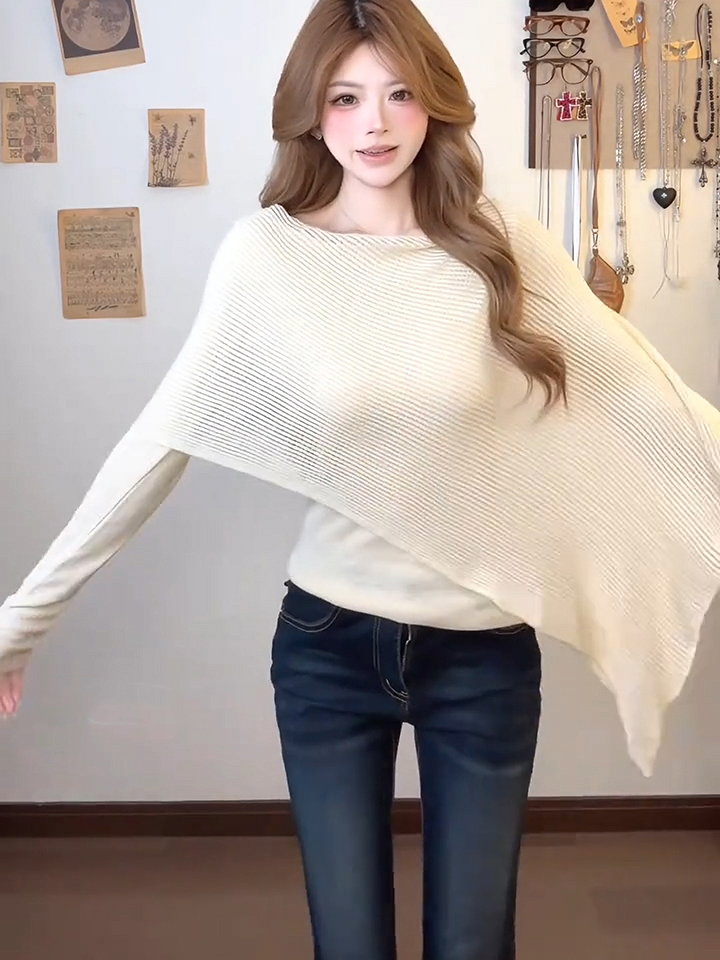 Early Autumn Asymmetric Faux Two-Piece Slimming Long Sleeve Knit Top - Style 717921 - Image 3