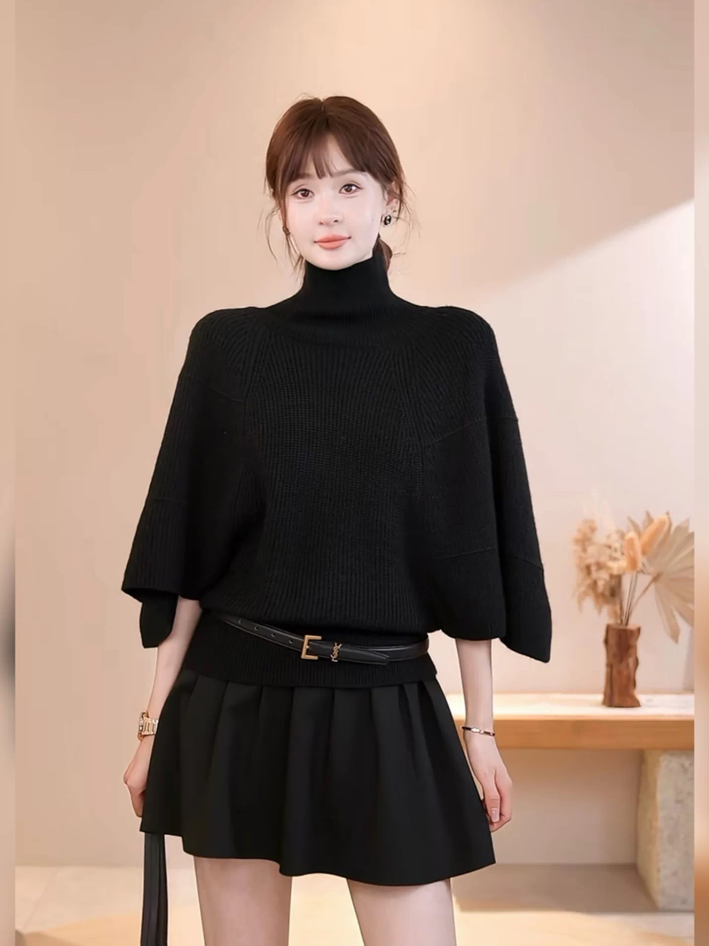 In Stock Dongdaemun Fall New Fashionable Loose Slimming Cape Batwing Sleeve Turtleneck Knit Sweater Women - Style 717fb3 - Image 3