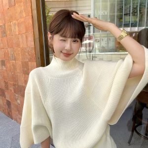 In Stock Dongdaemun Fall New Fashionable Loose Slimming Cape Batwing Sleeve Turtleneck Knit Sweater Women - Style 717fb3