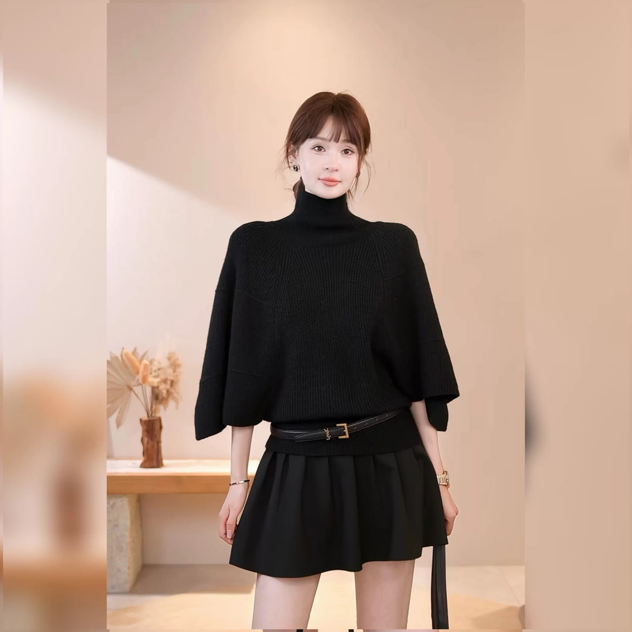 In Stock Dongdaemun Fall New Fashionable Loose Slimming Cape Batwing Sleeve Turtleneck Knit Sweater Women - Style 717fb3 - Image 5