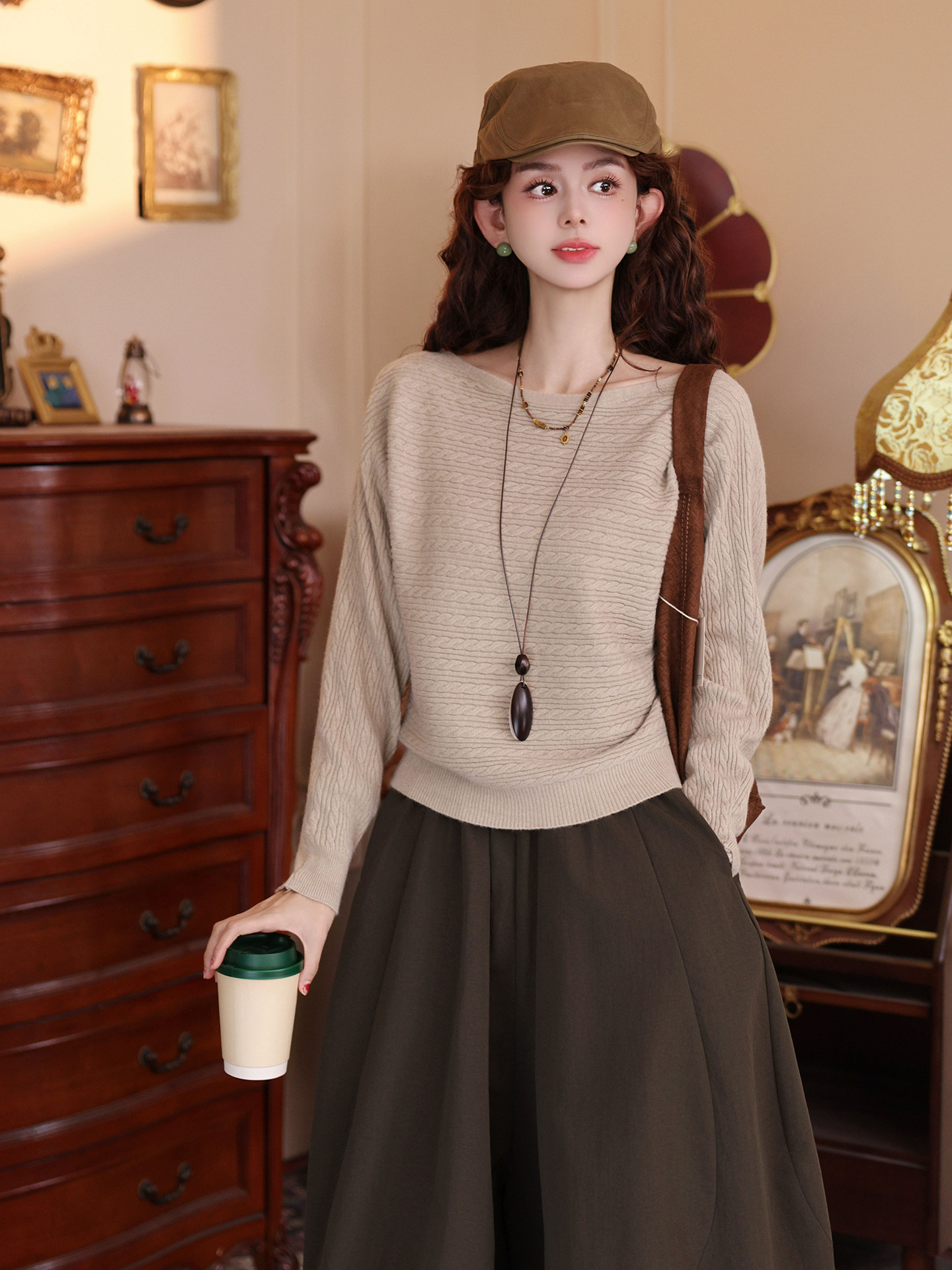 Women's Relaxed Crewneck Knit Sweater Early Autumn Long Sleeve Slimming Base Layer Knitwear