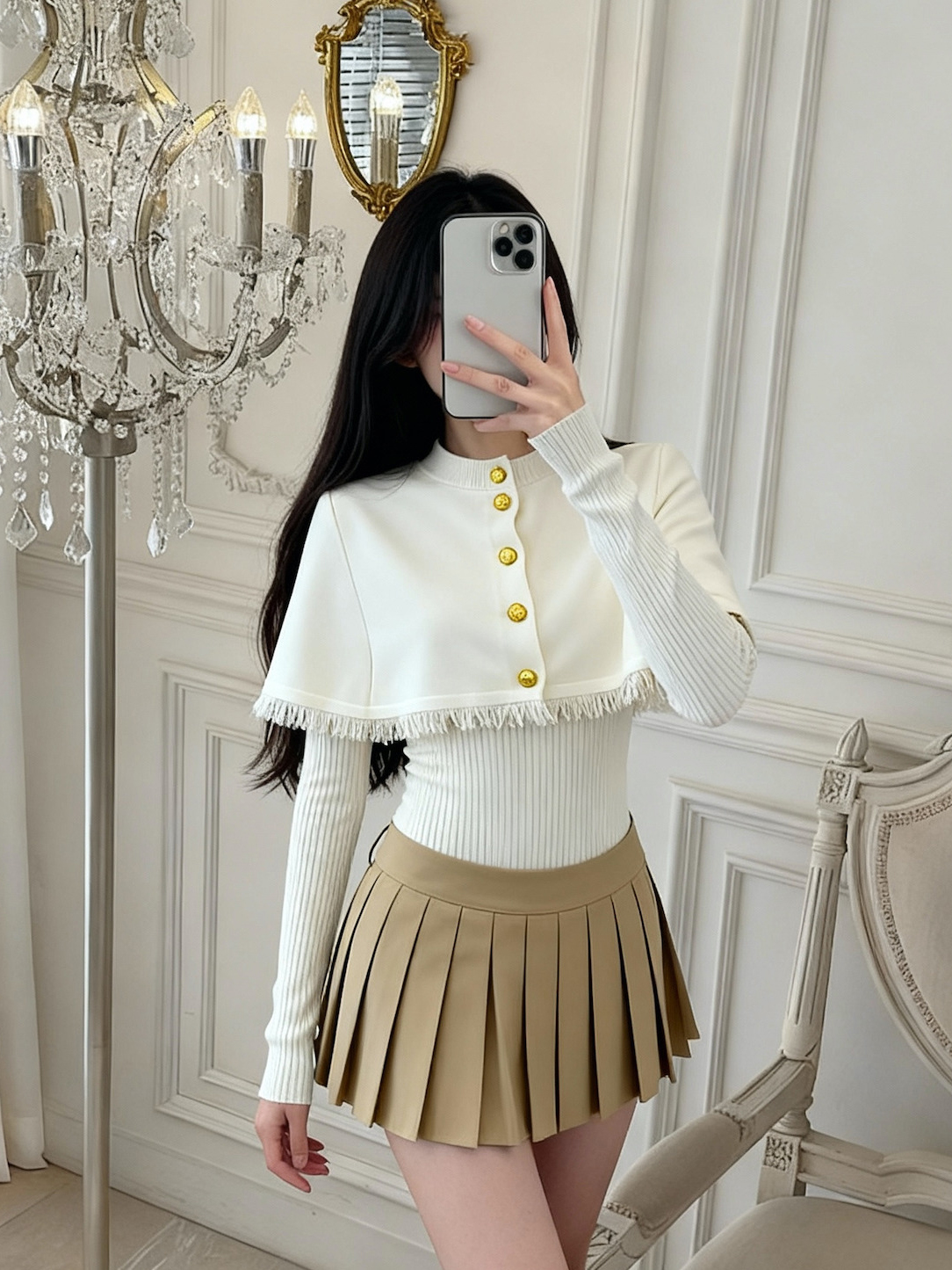 Women's Fringe Cape Shawl Knit Sweater Two-Piece Set French Elegant Style