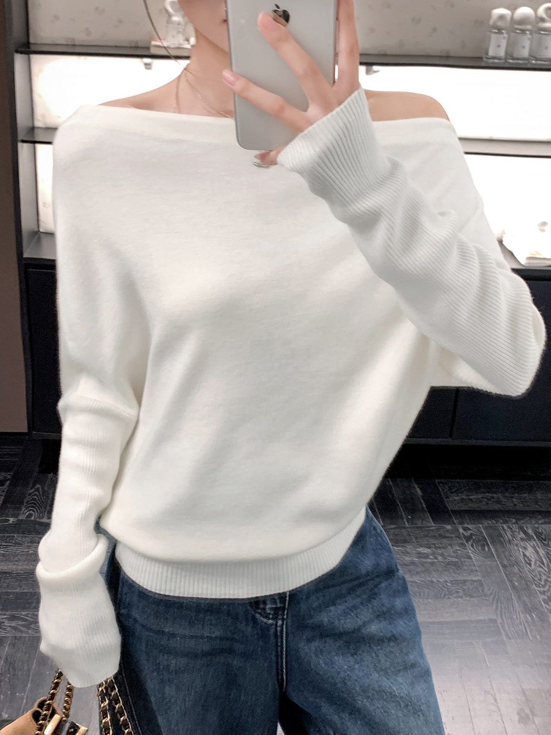Off-Shoulder One-Shoulder Draped Neck Multi-Way Knit Sweater for Women - Image 2